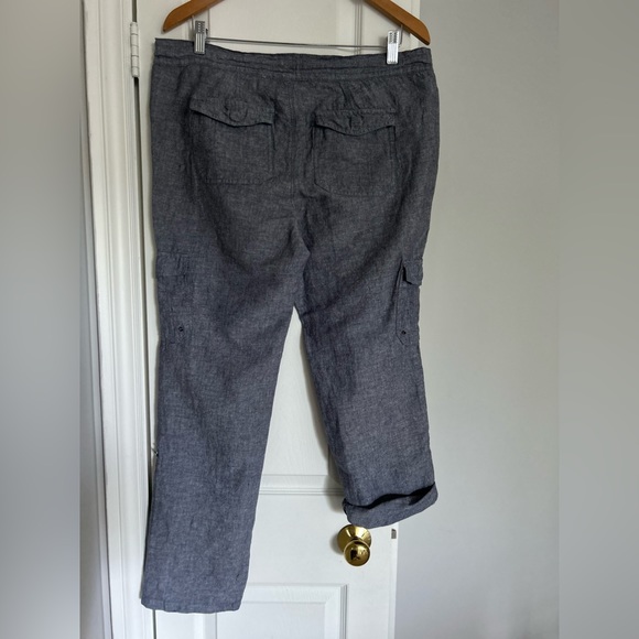 DKNY navy linen blend drawstring adjustable length pants - Picture 4 of 6